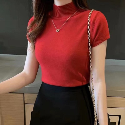 Dame strikket turtleneck T-shirt