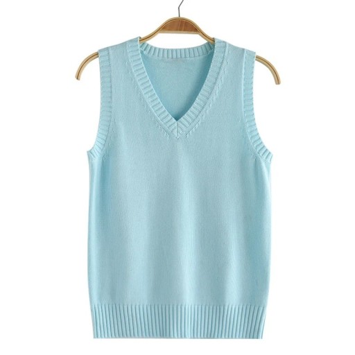 Dame strikket vest med V-udskæring uden ærmer polyester bomuld ribkant til hverdag og lag-på-lag