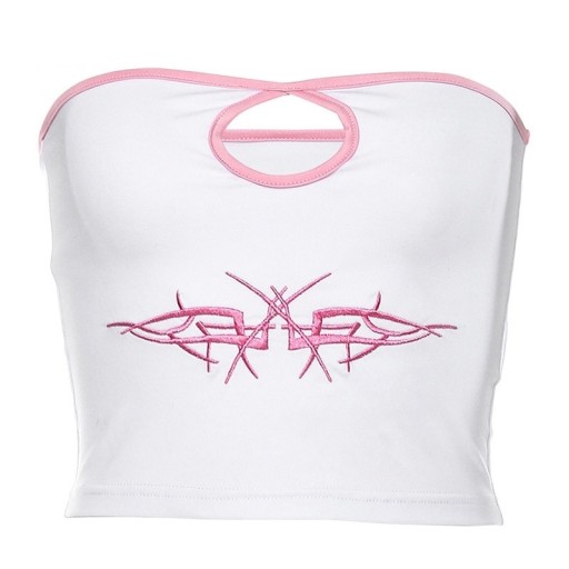 Dame stropløs crop top hvid