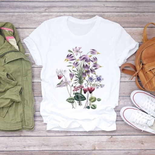 Dame T-shirt med blomsterprint B374