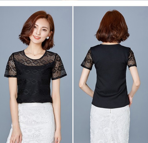 Dame t-shirt med blonde - Sort