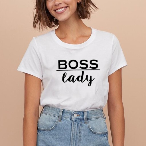 Dame T-shirt med boss lady-print
