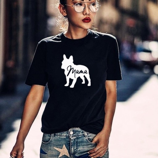 Dame T-shirt med bulldog-print