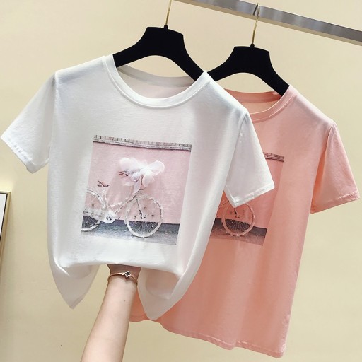 Dame T-shirt med cykelprint B113