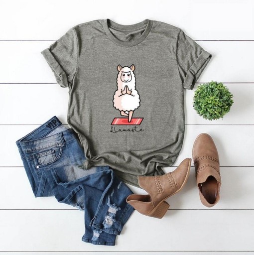 Dame T-shirt med fåreprint B383