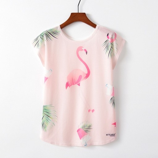 Dame T-shirt med flamingoprint
