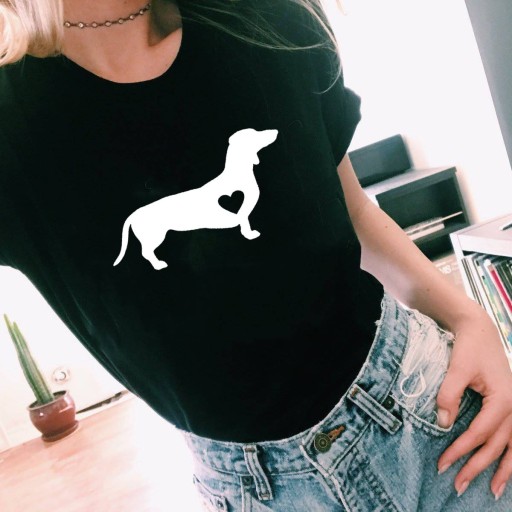 Dame-T-shirt med gravhund-print