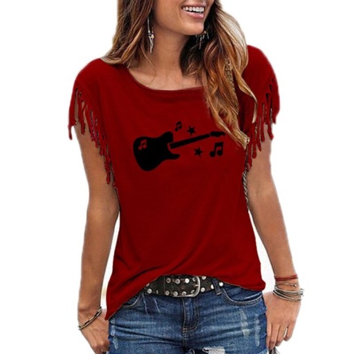 Dame T-shirt med guitarprint