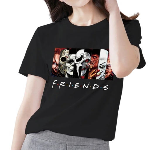 Dame T-shirt med gyserprint Venner Ikoniske figurer Filmfigurer Gysermotiv Sjovt design Kortærmet Streetwear-stil