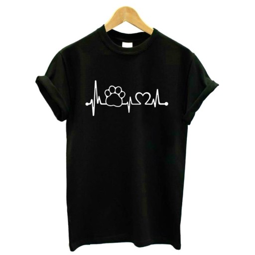 Dame T-shirt med hjerteslag og hundepotetryk J1798