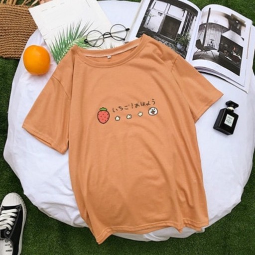 Dame T-shirt med jordbærprint
