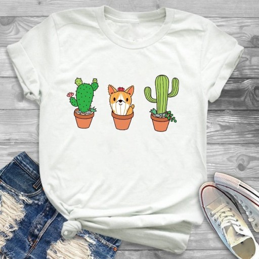 Dame-T-shirt med kaktusmotiv