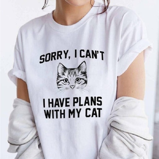 Dame T-shirt med kat B102