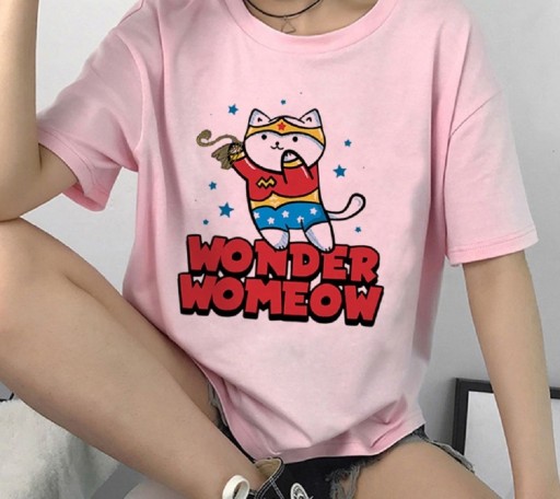 Dame T-shirt med katteprint B360