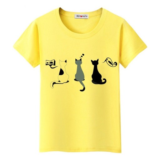 Dame T-shirt med katteprint