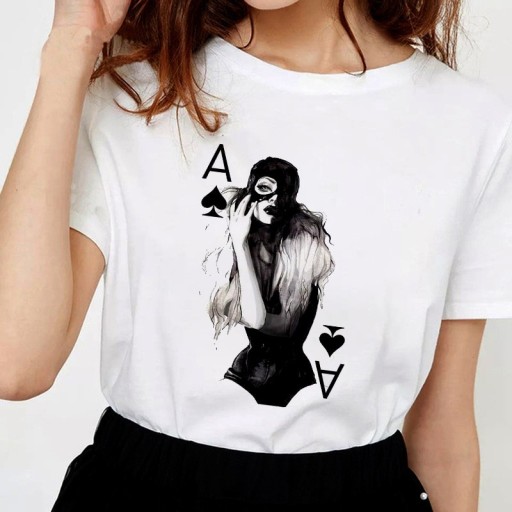 Dame-T-shirt med kortmotiv