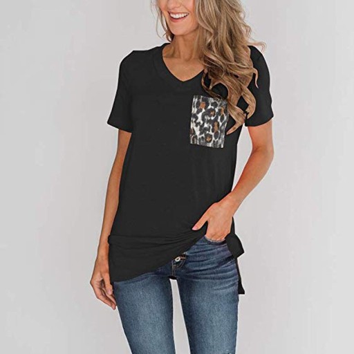 Dame T-shirt med leopardlomme