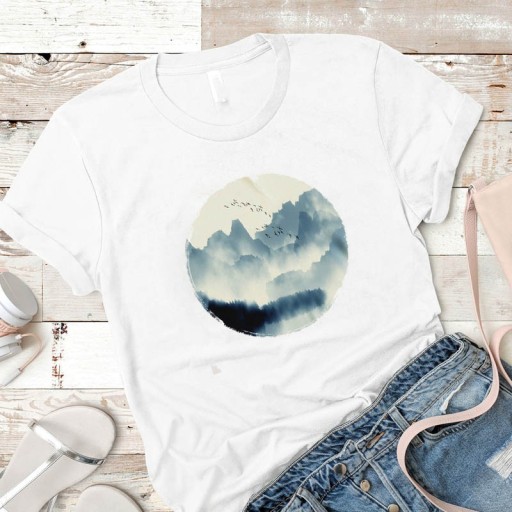 Dame T-shirt med naturprint