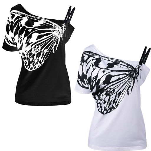 Dame T-shirt med off-shoulder-motiv A1206