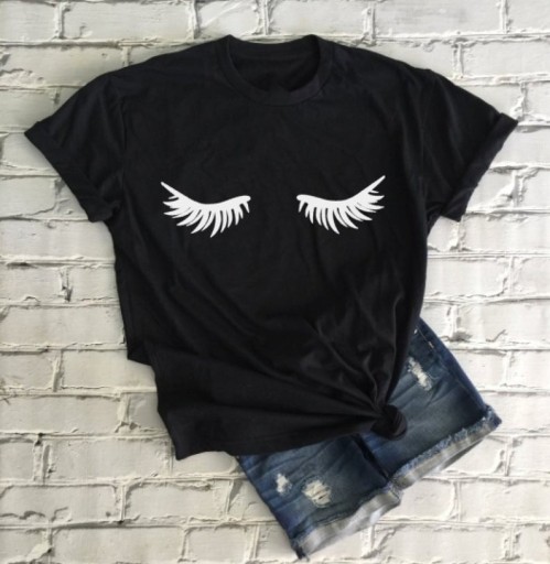 Dame T-shirt med øjenvippeprint
