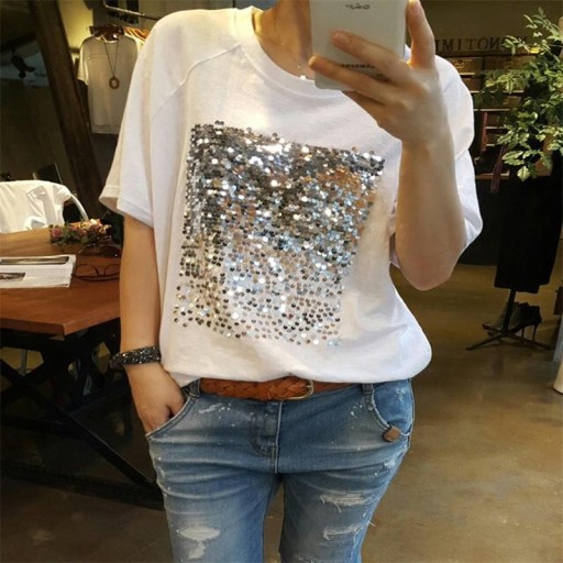 Dame T-shirt med pailletter A1232
