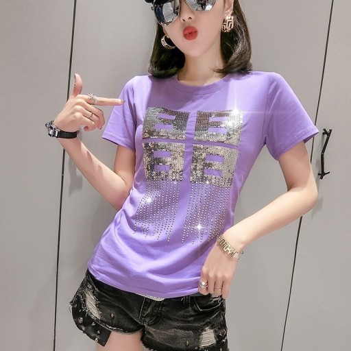 Dame T-shirt med pailletter B130