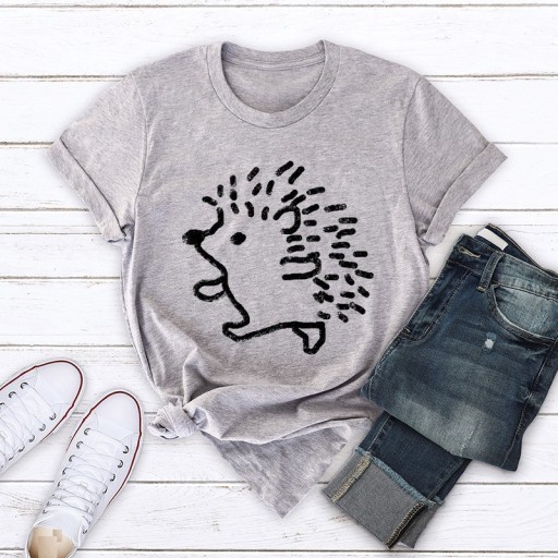 Dame-T-shirt med pindsvineprint