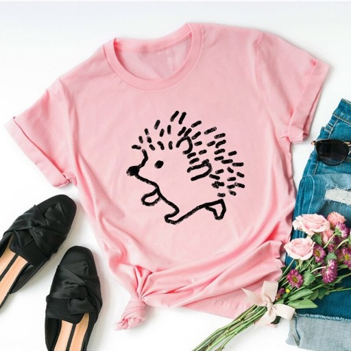 Dame-T-shirt med pindsvineprint
