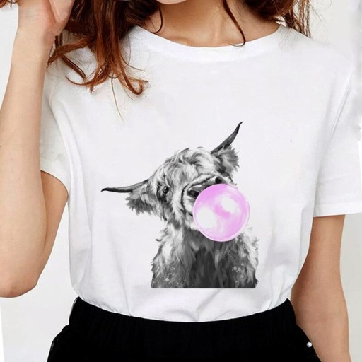 Dame-T-shirt med sjovt dyreprint