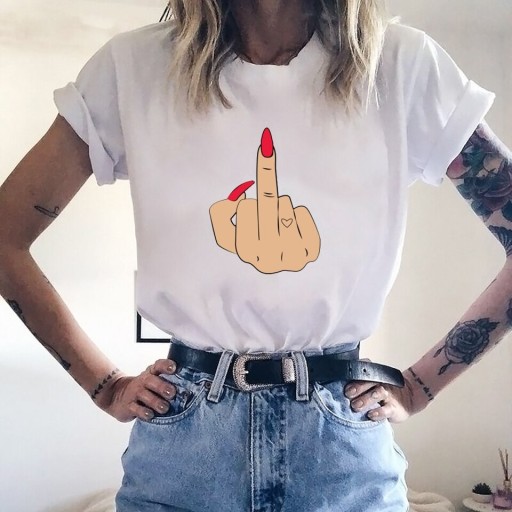 Dame T-shirt med sjovt håndtryk
