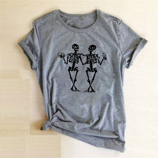 Dame-T-shirt med skeletprint