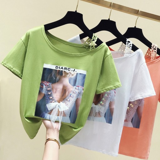 Dame T-shirt med sløjfe B396