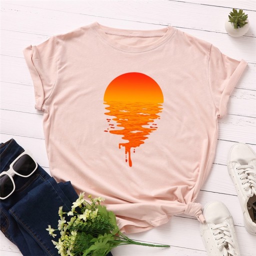 Dame T-shirt med solnedgangsprint
