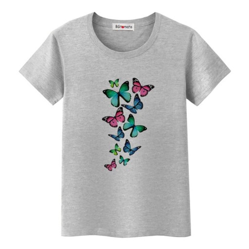 Dame T-shirt med sommerfugleprint