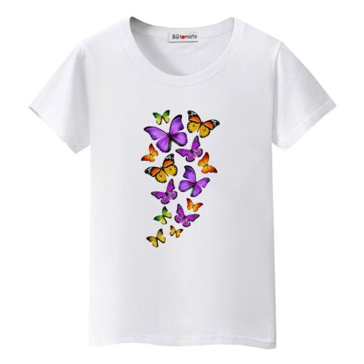Dame T-shirt med sommerfugleprint