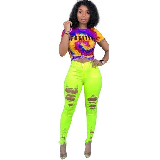 Dame T-shirt med tie-dye-motiv