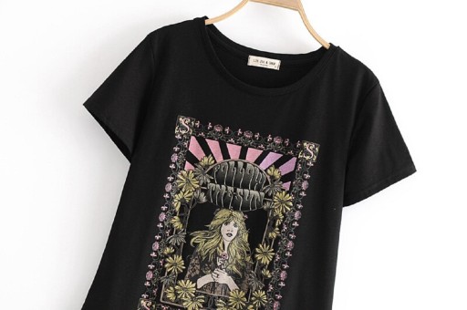 Dame T-shirt med tryk B378