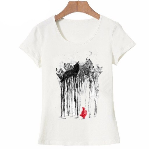 Dame T-shirt med ulveprint