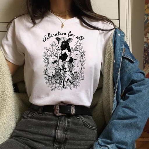 Dame T-shirt med vegansk motiv