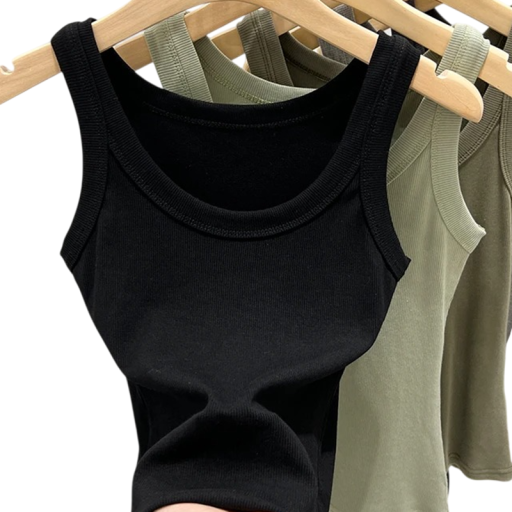 Dame T-shirt Rundt Udsnit Bredde Stropper Ensfarvet Bomulds T-shirt i Naturlig Bomuld til Komfortabel Daglig Brug