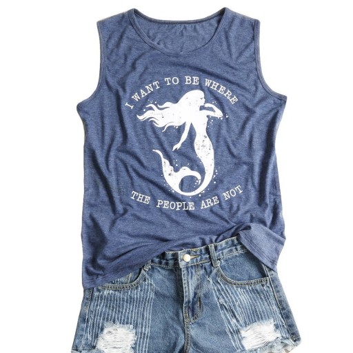 Dame tanktop med havfruemønster