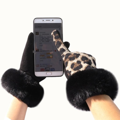 Dame vinterhandsker med leopardprint