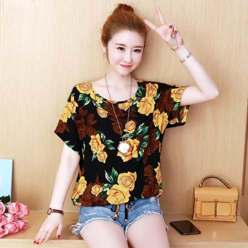 Damebluse med roseprint