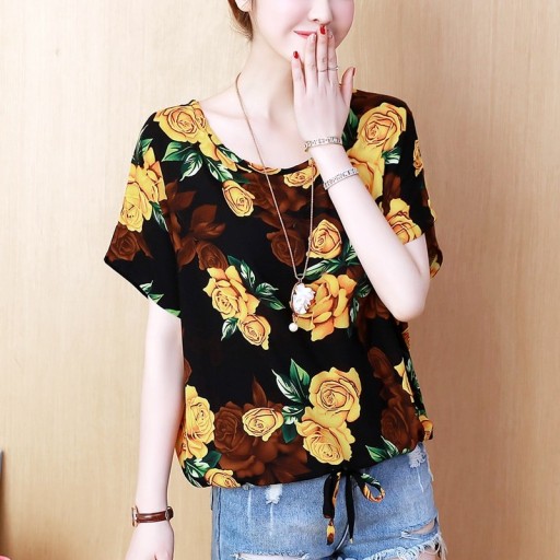 Damebluse med roseprint