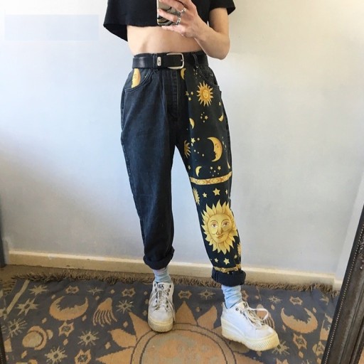 Damejeans med stjerne- og måneprint