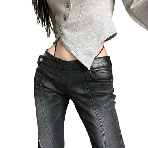 Damejeans sorte Udvidede ben Lommer 100% Bomuld Komfortable bukser med klokke Elegant moderne stil til hverdagsbrug