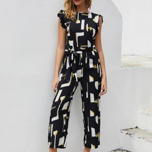 Damejumpsuit med flæser, sort