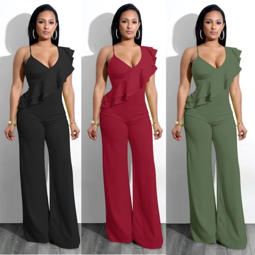 Damejumpsuit med flæser