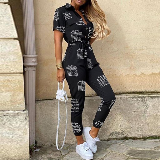 Damejumpsuit med knapper og bindebånd