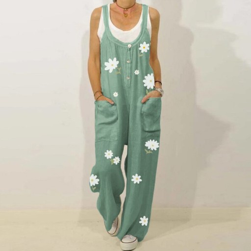 Damejumpsuit med margueritterprint